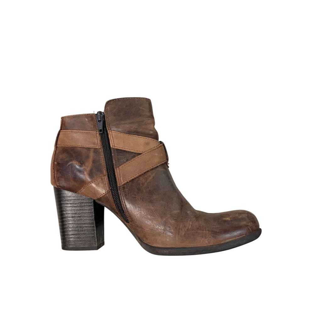 BOC Leather Ankle Boots Women's 7.5 Side Zip Heel Casual Boho Cowgirl Western